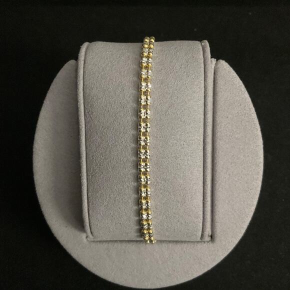 Two Tone-DOUBLE Ice Barrel Bracelet 14k Gold Vermeil ITALY/925 7” ~NEW - Picture 1 of 12